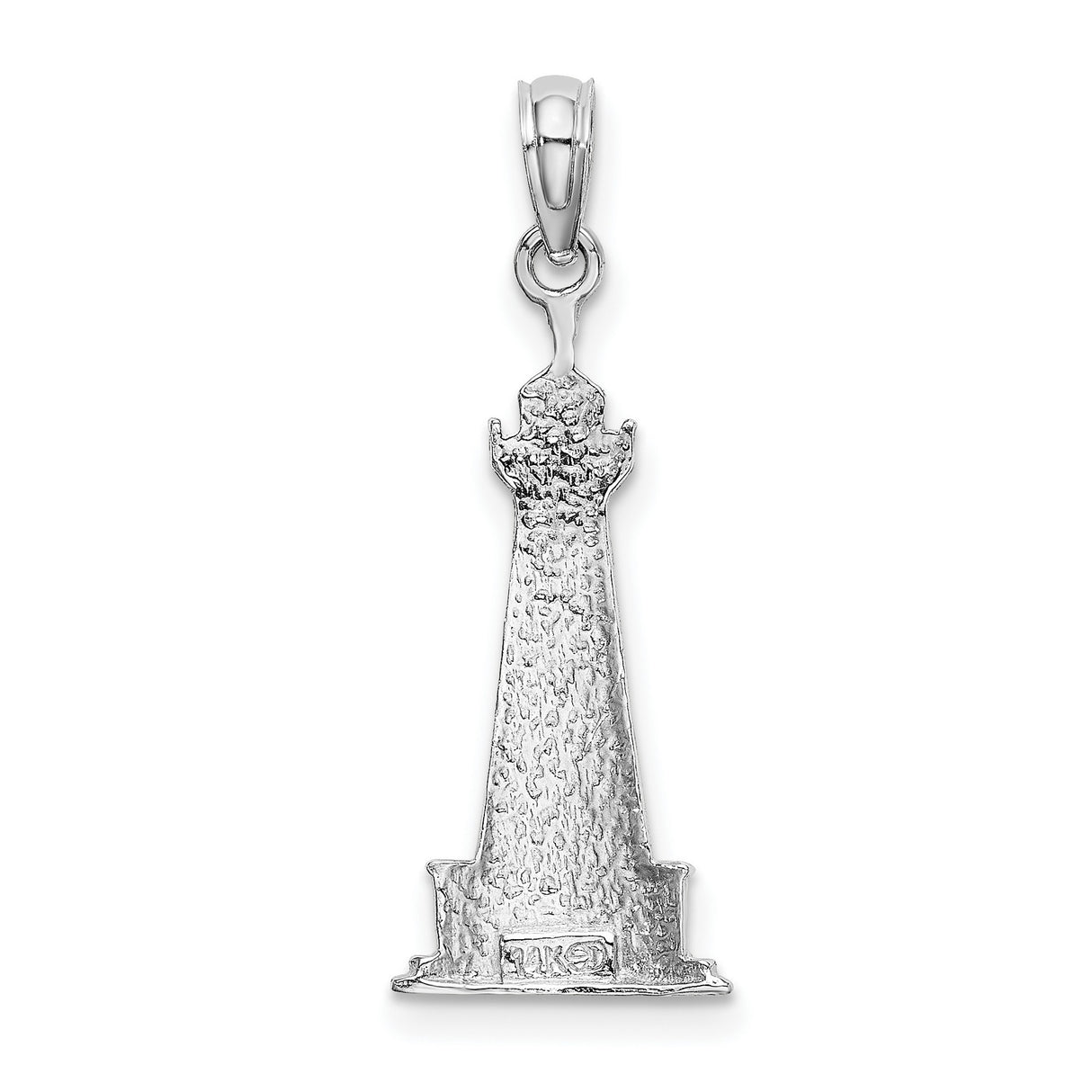 14k White Gold Lighthouse Pendant with Textured Spiral Design, Nautical Coastal Theme