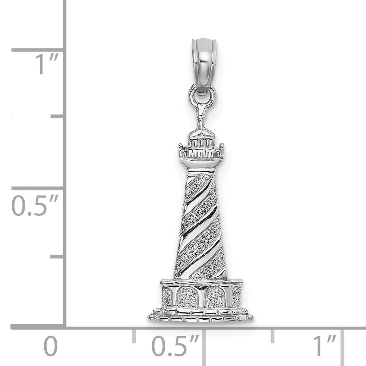14k White Gold Lighthouse Pendant with Textured Spiral Design, Nautical Coastal Theme