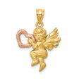 14k Two-Tone Gold Angel Pendant with Cherub Holding Rose Gold Heart, Satin Finish