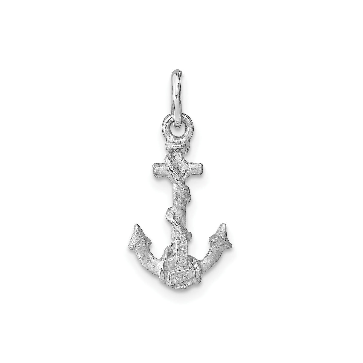 14k White Gold Anchor Pendant with Rope Detail, Nautical Spiritual Charm for Men or Women