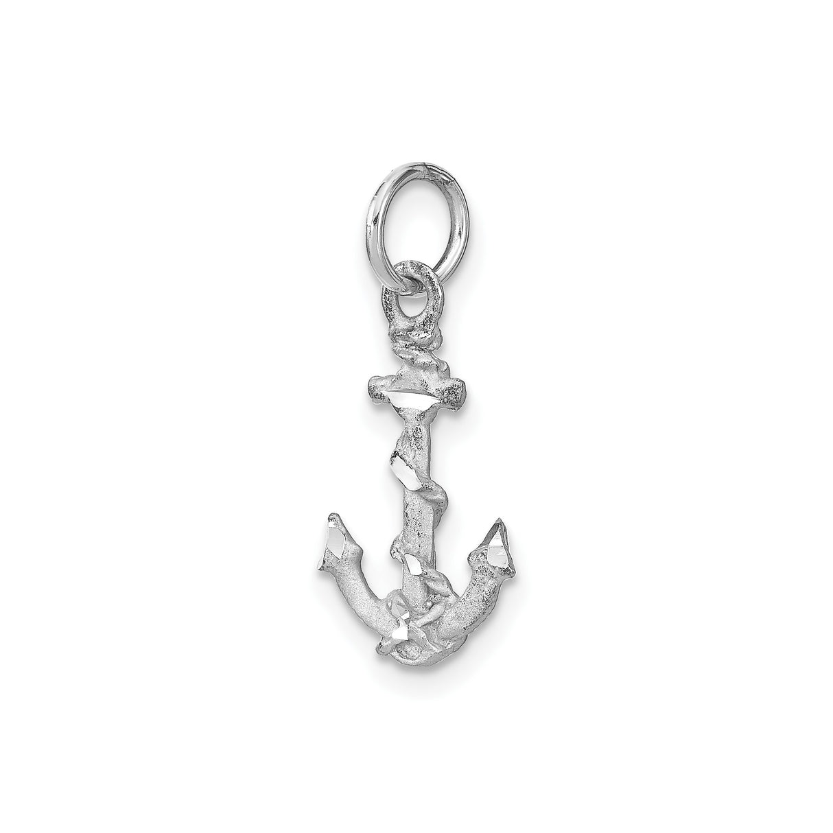 14k White Gold Anchor Pendant with Rope Detail, Nautical Spiritual Charm for Men or Women
