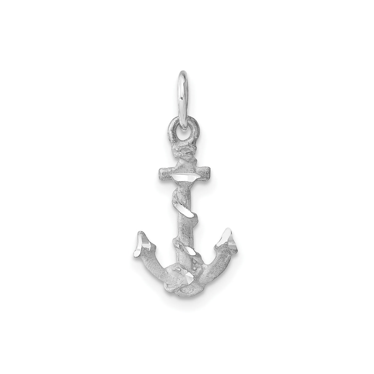 14k White Gold Anchor Pendant with Rope Detail, Nautical Spiritual Charm for Men or Women