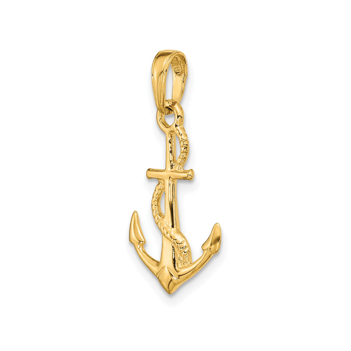 14k Yellow Gold Anchor Pendant with Rope Detail, Nautical Maritime Christian Charm