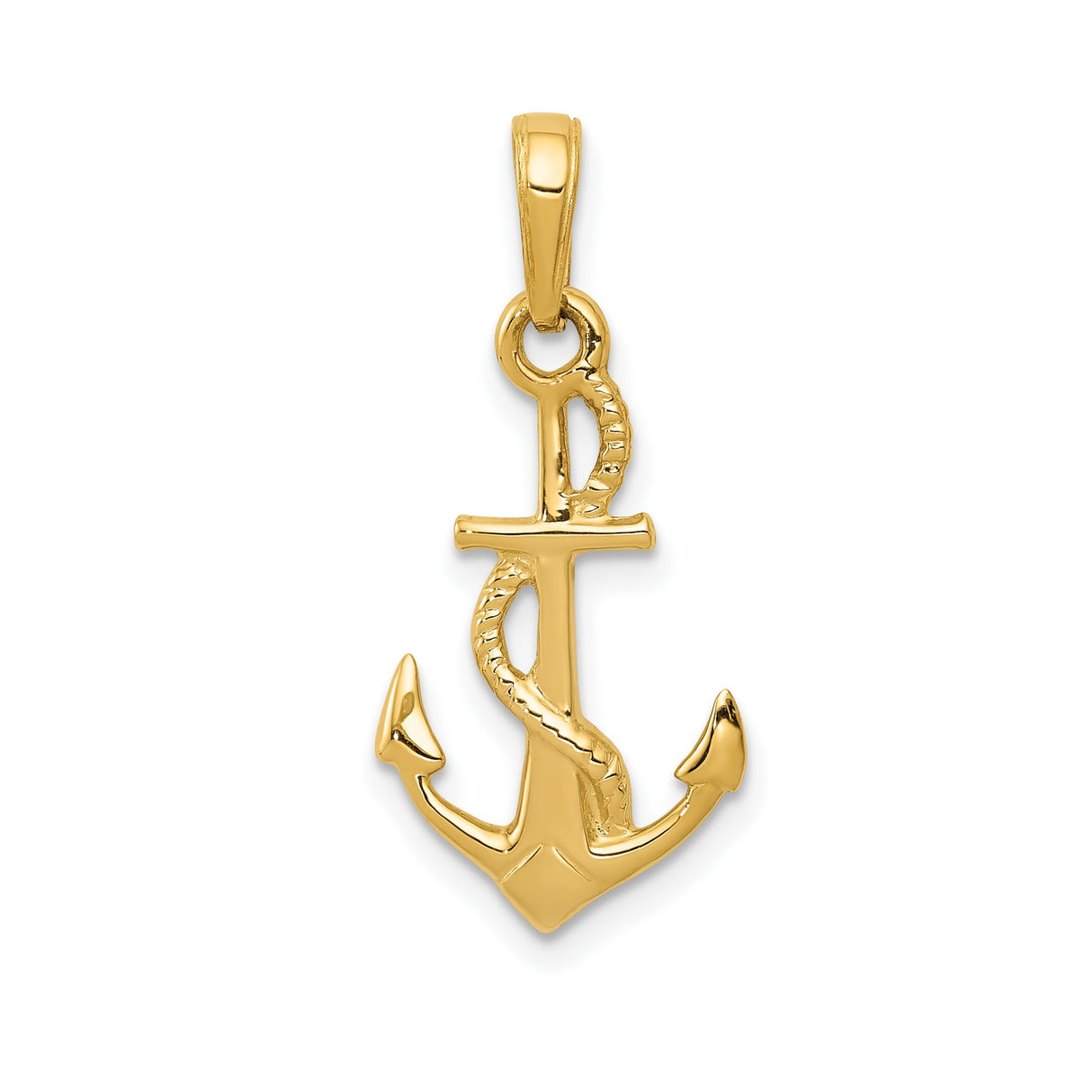 14k Yellow Gold Anchor Pendant with Rope Detail, Nautical Maritime Christian Charm