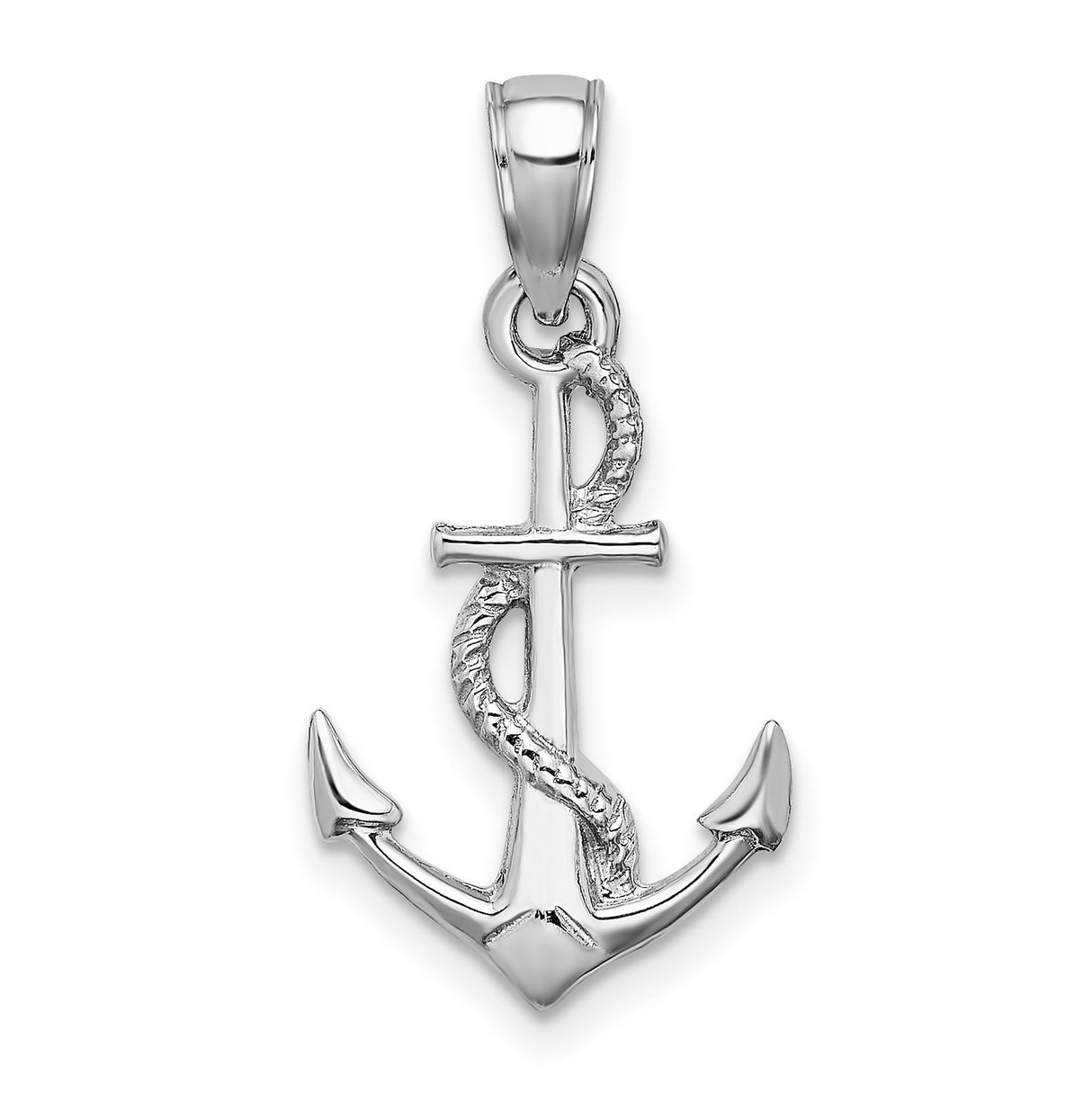 14k White Gold Anchor Pendant with Rope Design, Nautical Christian Charm for Women or Unisex Wear