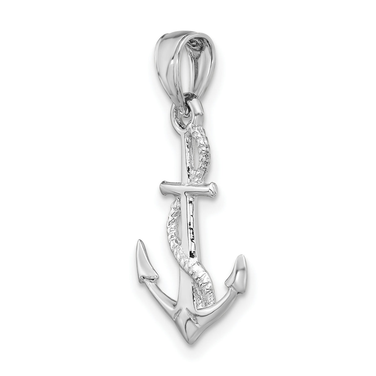14k White Gold Anchor Pendant with Rope Design, Nautical Christian Charm for Women or Unisex Wear