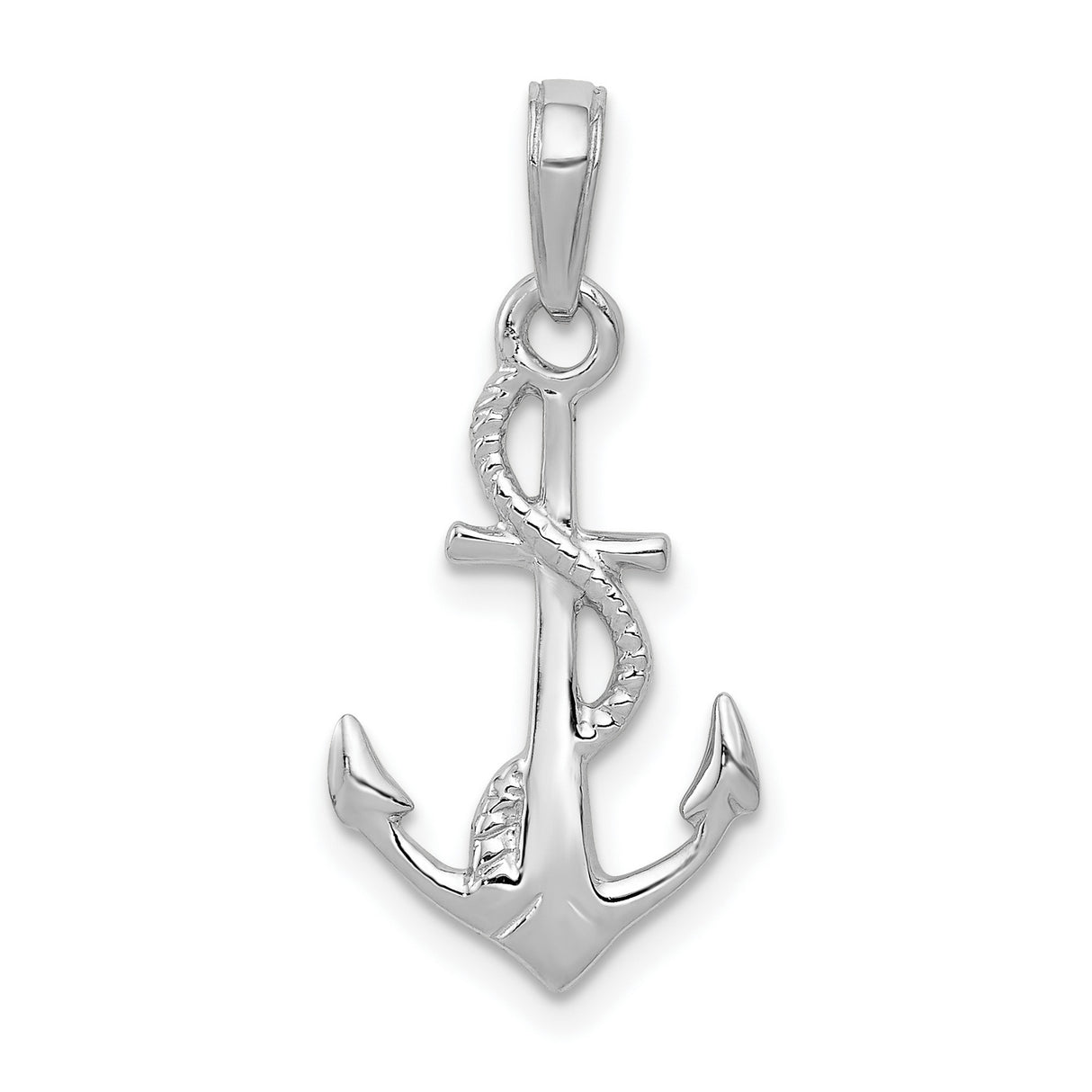 14k White Gold Anchor Pendant with Rope Design, Nautical Christian Charm for Women or Unisex Wear