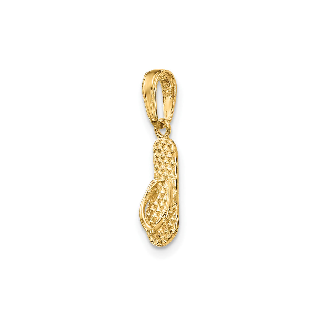 14k Yellow Gold Flip-Flop Sandal Pendant with Textured Detailing, Coastal Beachwear Charm