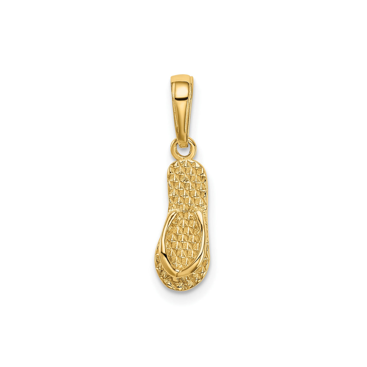 14k Yellow Gold Flip-Flop Sandal Pendant with Textured Detailing, Coastal Beachwear Charm