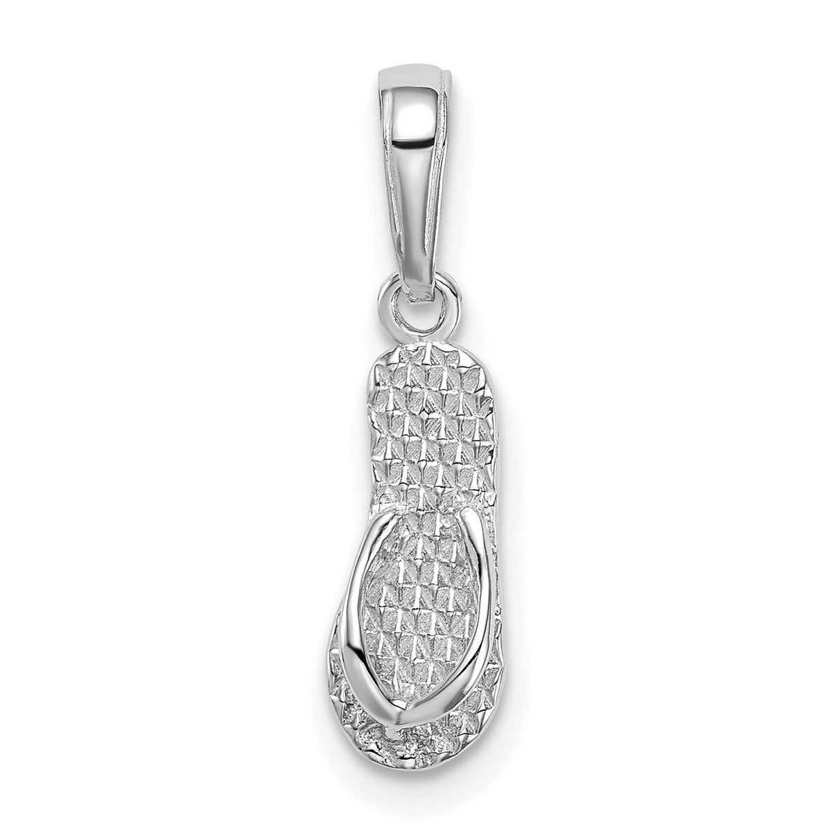 14k White Gold Flip Flop Pendant Charm with Textured Sandal Design, Summer Beach Theme Jewelry