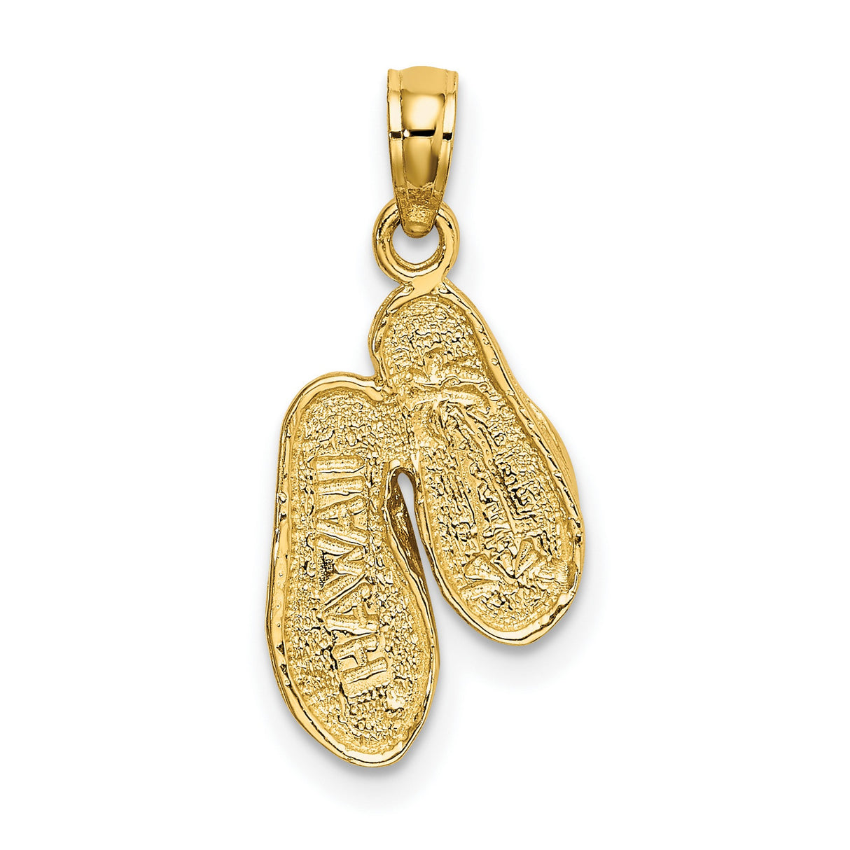14k Yellow Gold Flip Flop Pendant, Textured Beach Charm, Summer Travel Jewelry