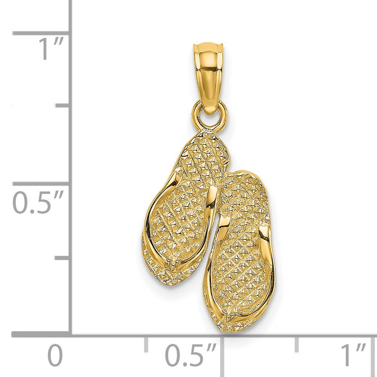 14k Yellow Gold Flip Flop Pendant, Textured Beach Charm, Summer Travel Jewelry