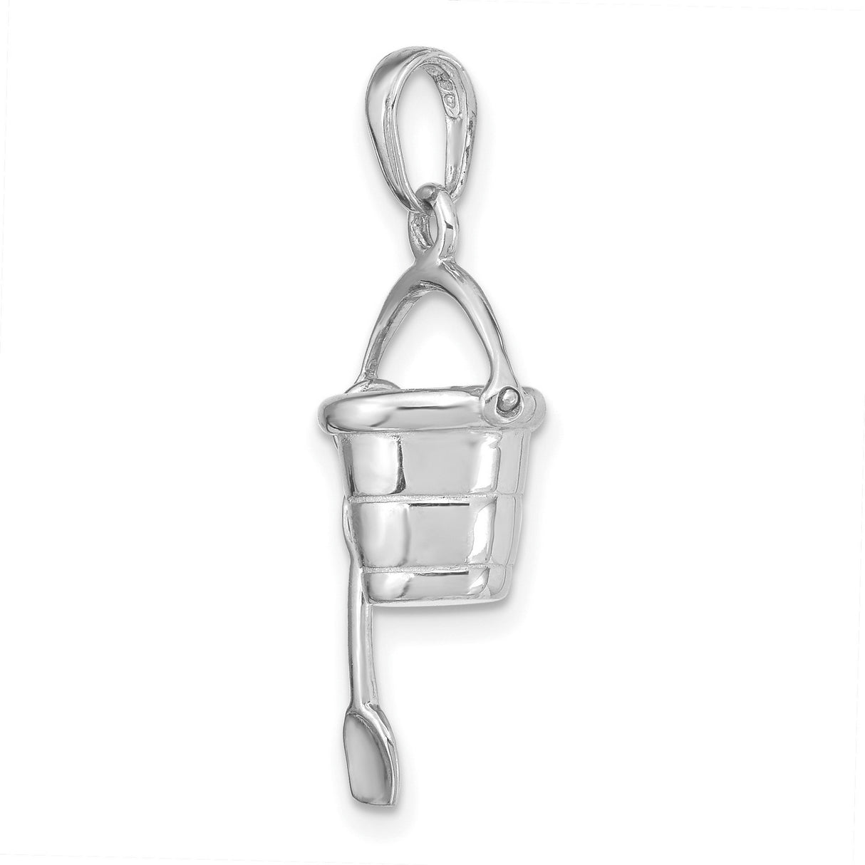 14k White Gold Bucket and Shovel Pendant, 3D Movable Beach Charm, Coastal Vacation Jewelry