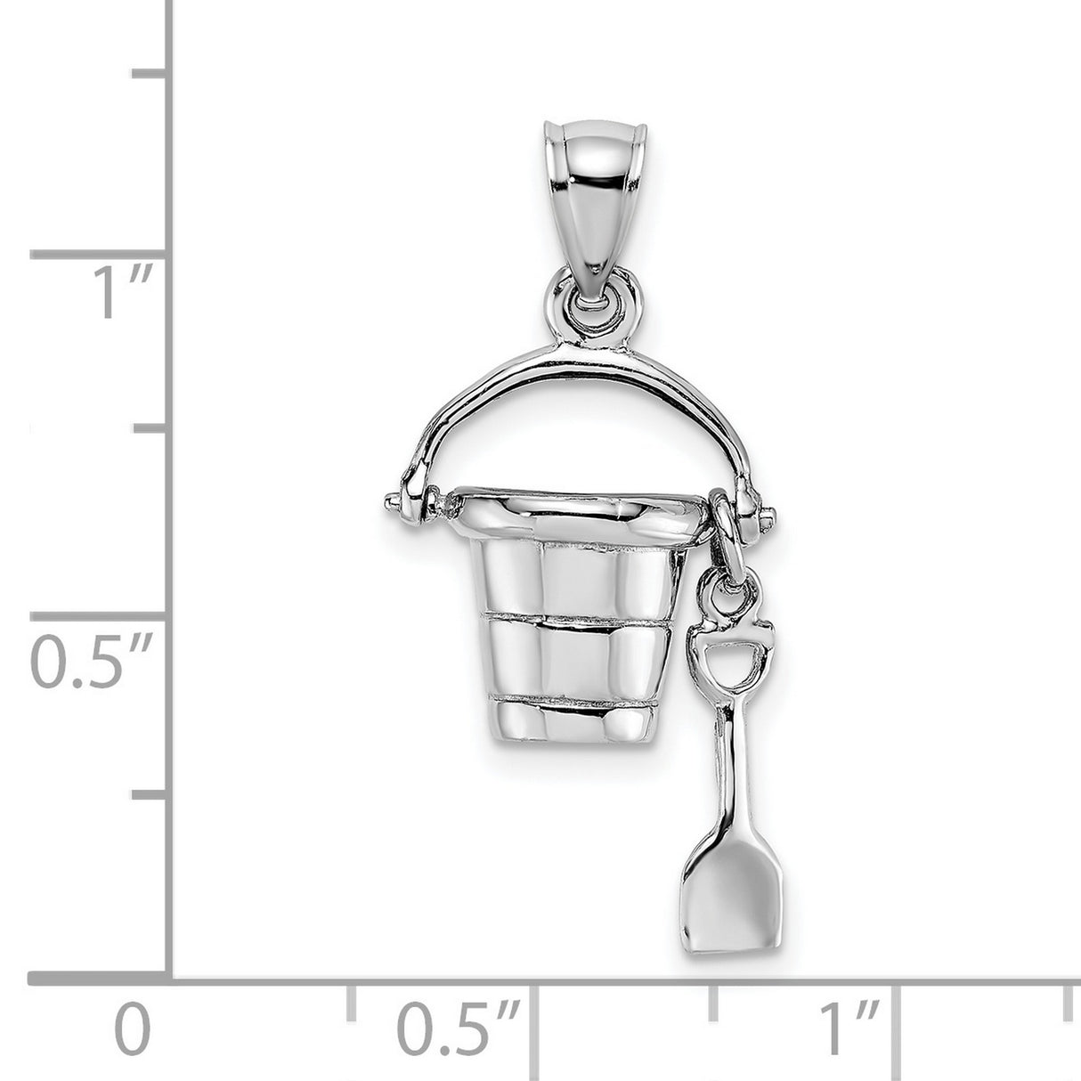 14k White Gold Bucket and Shovel Pendant, 3D Movable Beach Charm, Coastal Vacation Jewelry