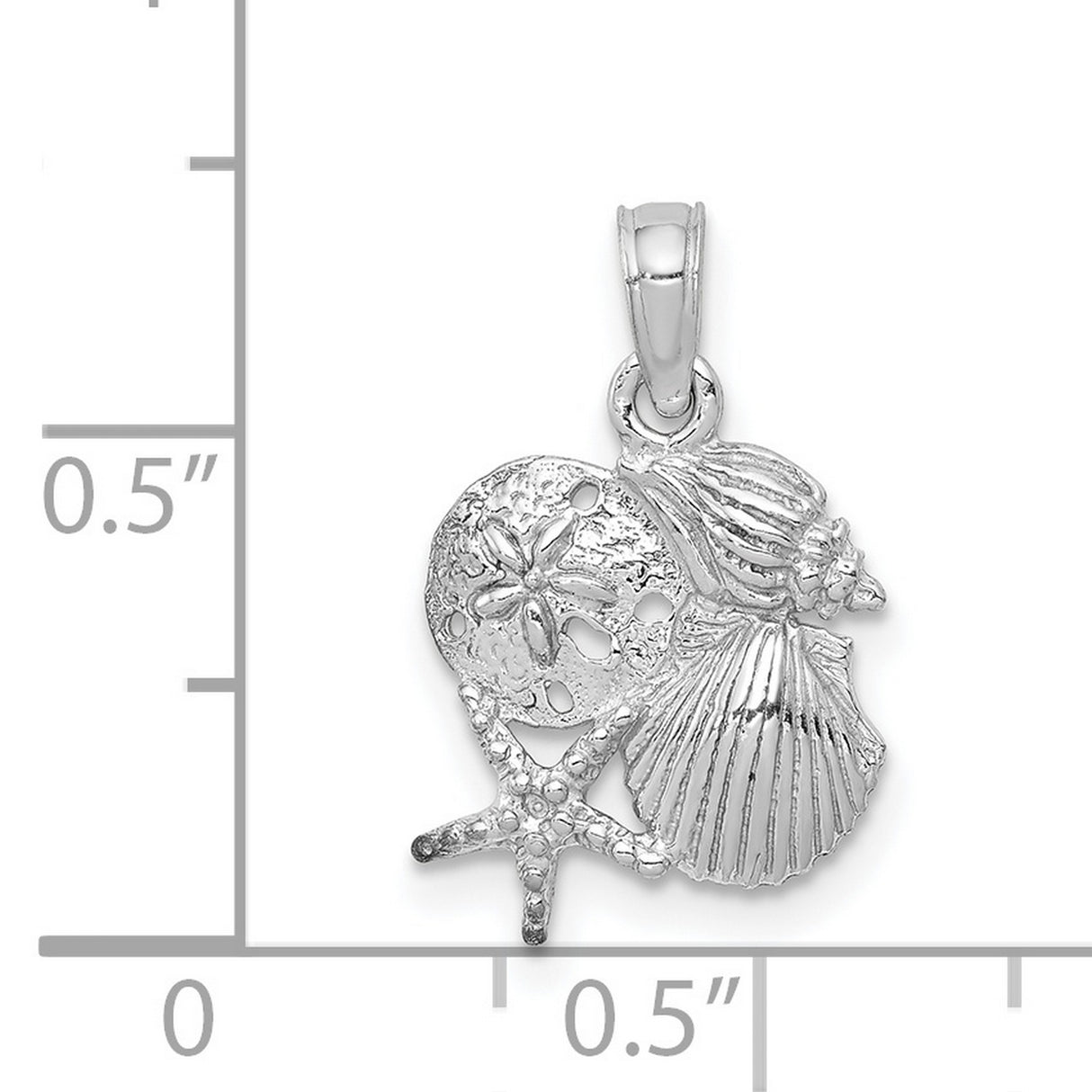 14k White Gold Beach Pendant with Sand Dollar, Starfish, Scallop and Conch Shells