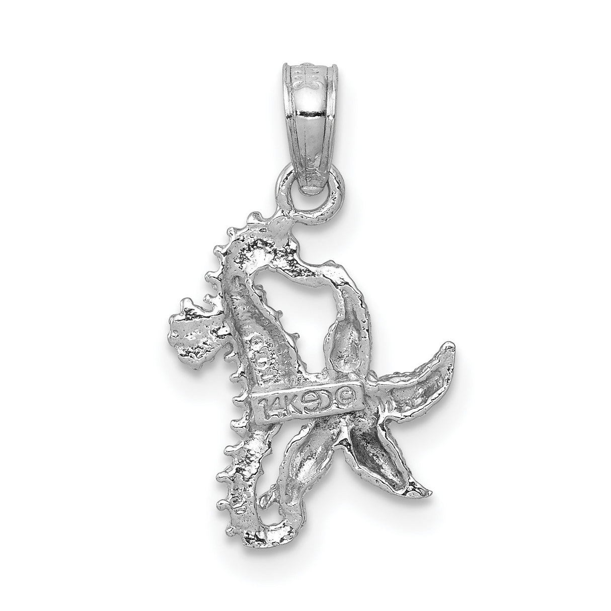 14k White Gold Seahorse and Starfish Pendant, Nautical Ocean Style for Women