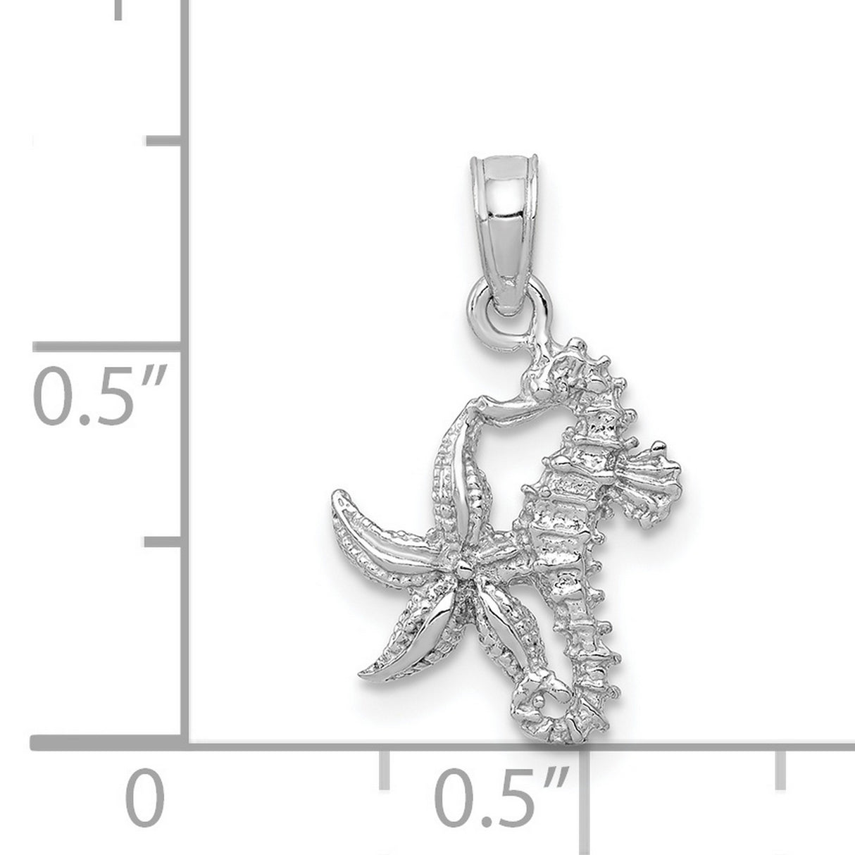 14k White Gold Seahorse and Starfish Pendant, Nautical Ocean Style for Women
