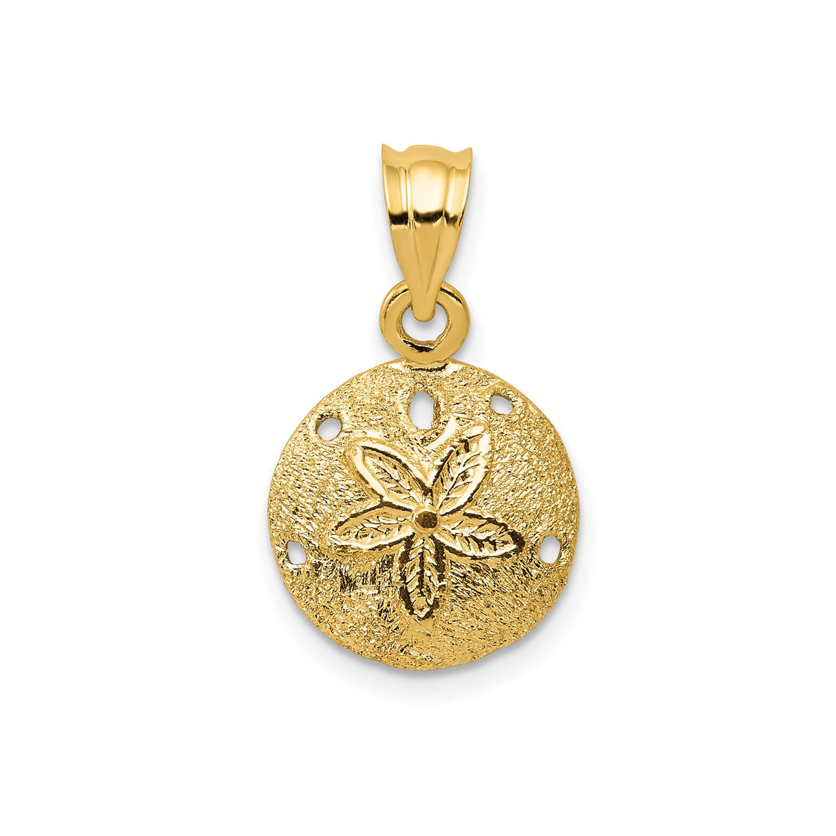 14k Yellow Gold Sand Dollar Pendant with Textured Finish and Cutout Design