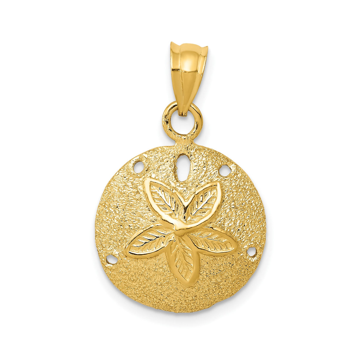 14k Yellow Gold Sand Dollar Pendant with Textured Finish and Star Design