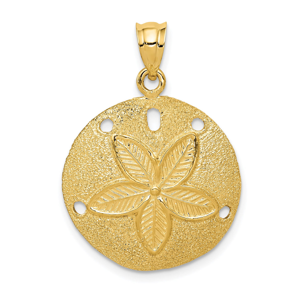 14k Yellow Gold Sand Dollar Pendant with Star Design, Nautical Beach Charm for Women