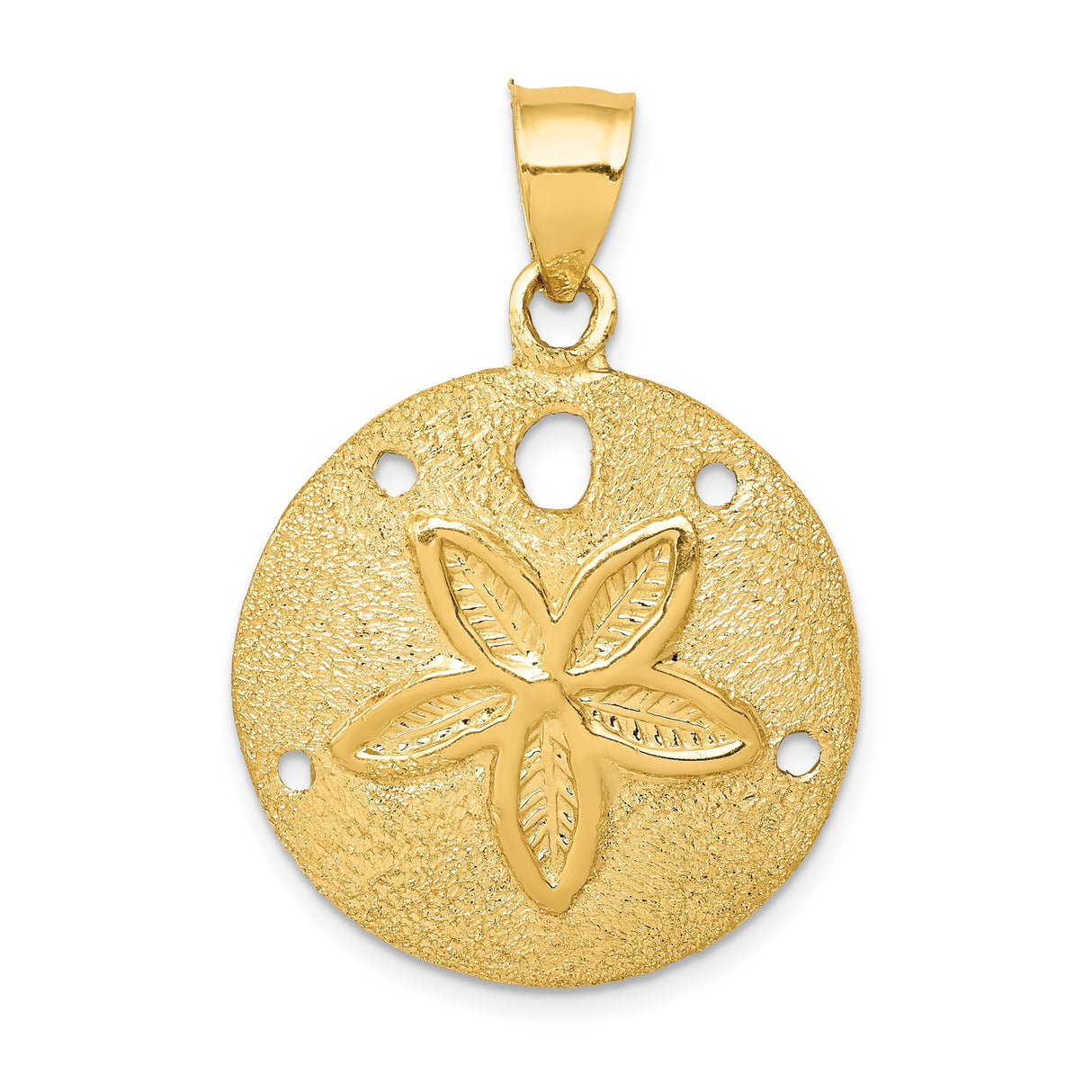 14k Yellow Gold Sand Dollar Pendant with Star Pattern, Nautical Beach Charm for Women