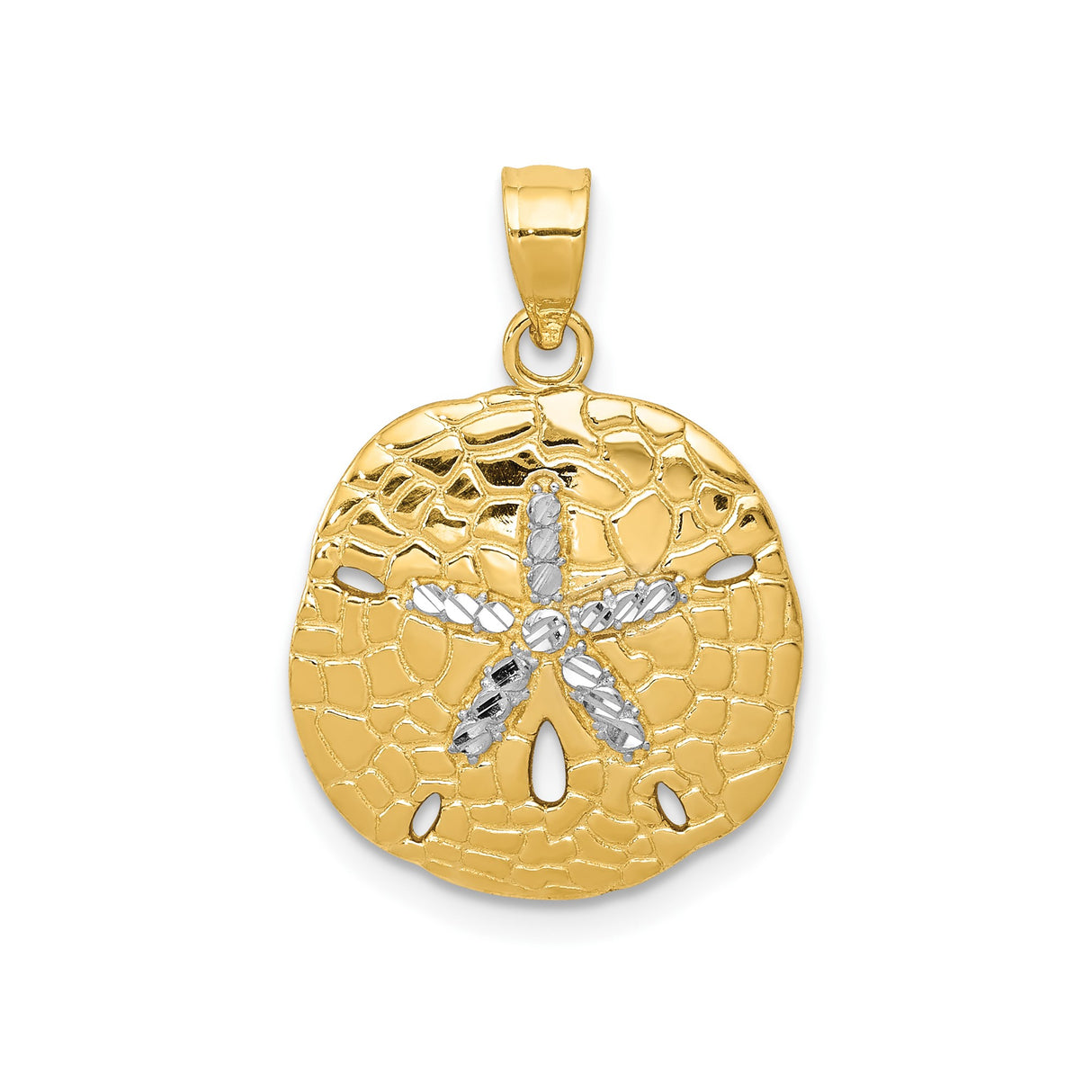 14k Multi-Tone Gold Sand Dollar Pendant, Textured Ocean Charm for Women