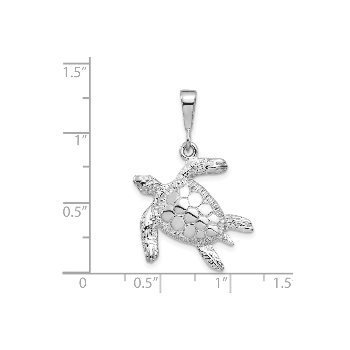 14k White Gold Sea Turtle Pendant with Detailed Shell and Flippers, Nautical Marine Life Charm