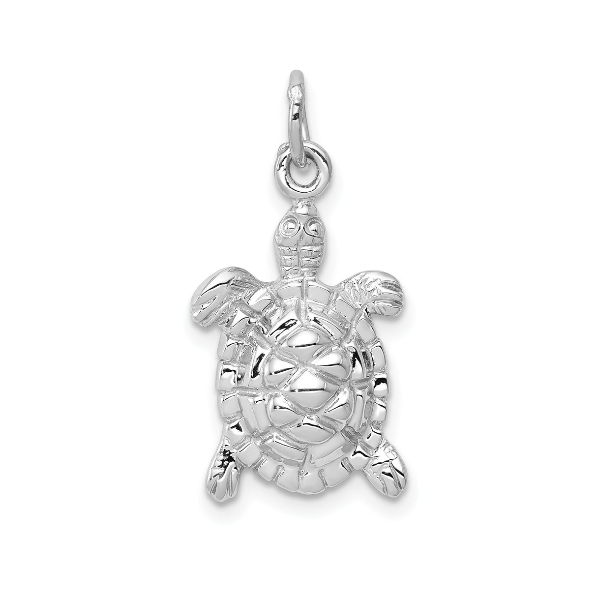14k White Gold Turtle Pendant with Detailed Sea Turtle Design, Ocean and Coastal Nature Theme