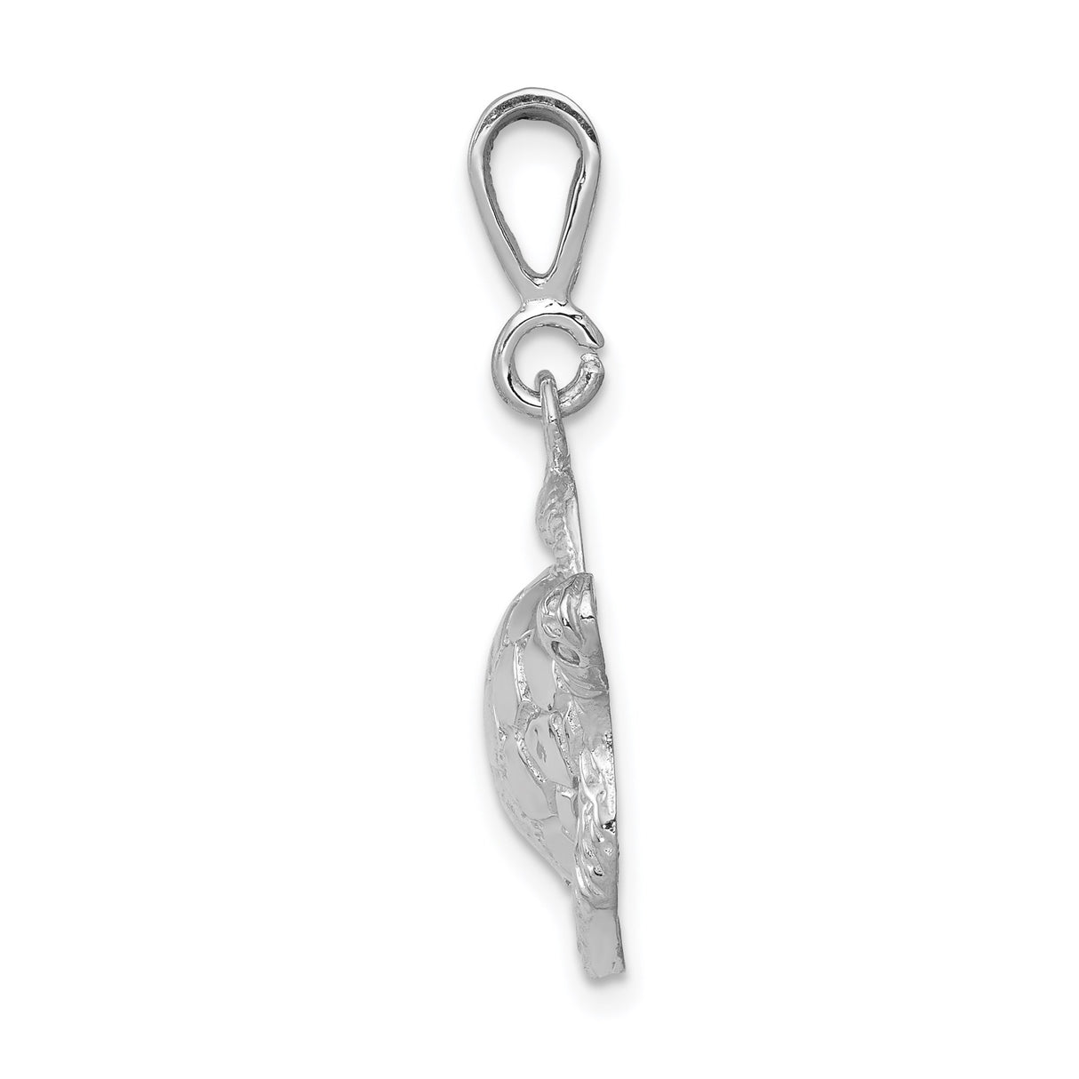 14k White Gold Sea Turtle Pendant with Flipper Detail, Ocean Animal Nature Jewelry