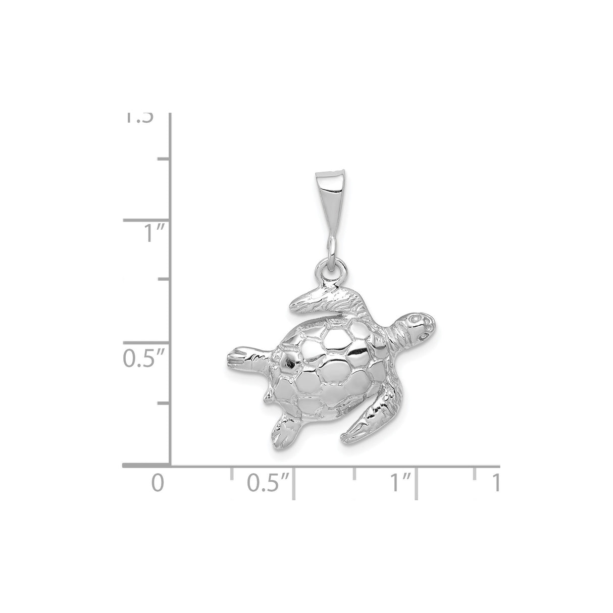 14k White Gold Sea Turtle Pendant with Flipper Detail, Ocean Animal Nature Jewelry