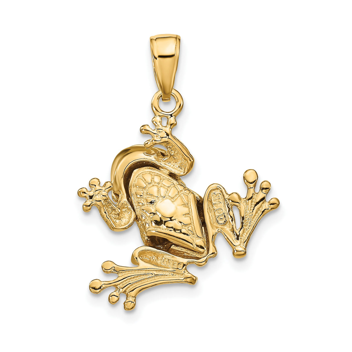 14k Yellow Gold Frog Pendant, Textured Animal Charm with Symbolic Nature-Inspired Design