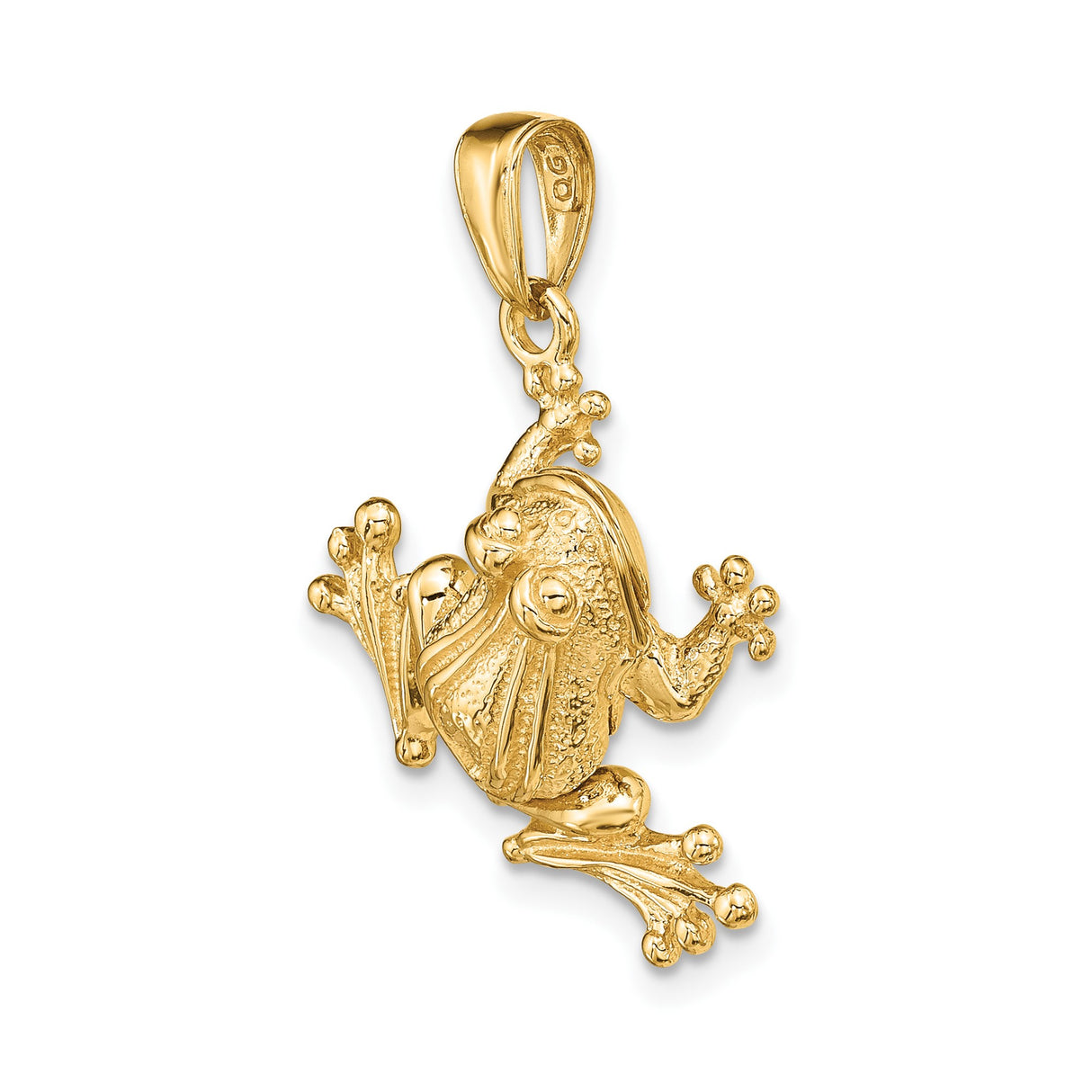 14k Yellow Gold Frog Pendant, Textured Animal Charm with Symbolic Nature-Inspired Design