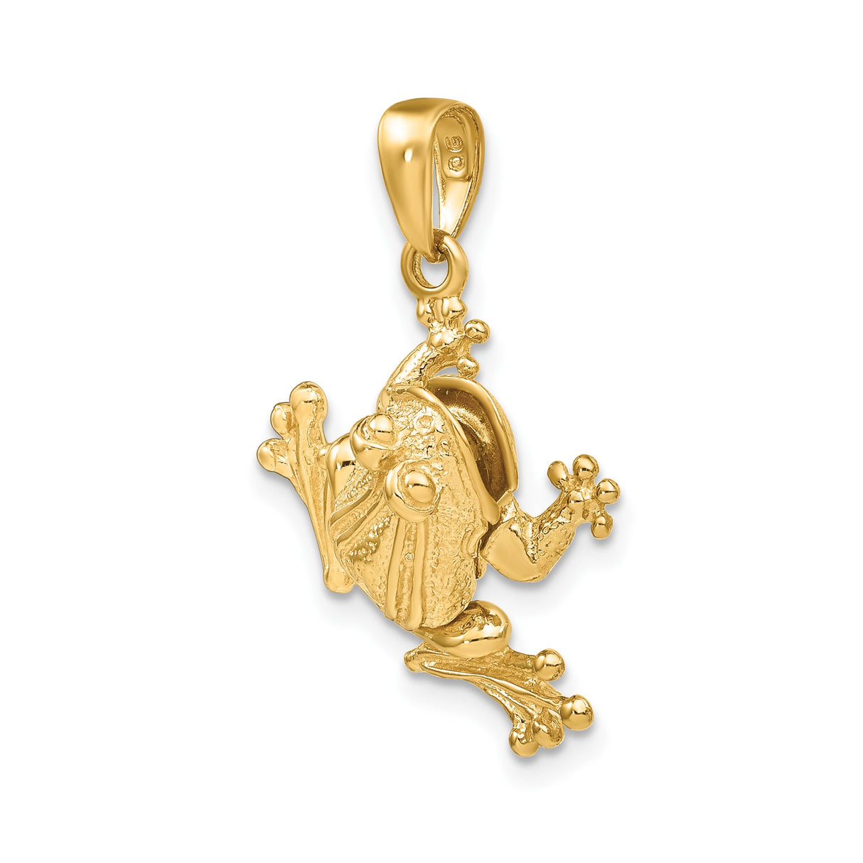 14k Yellow Gold Frog Pendant, Textured Animal Charm with Symbolic Nature-Inspired Design