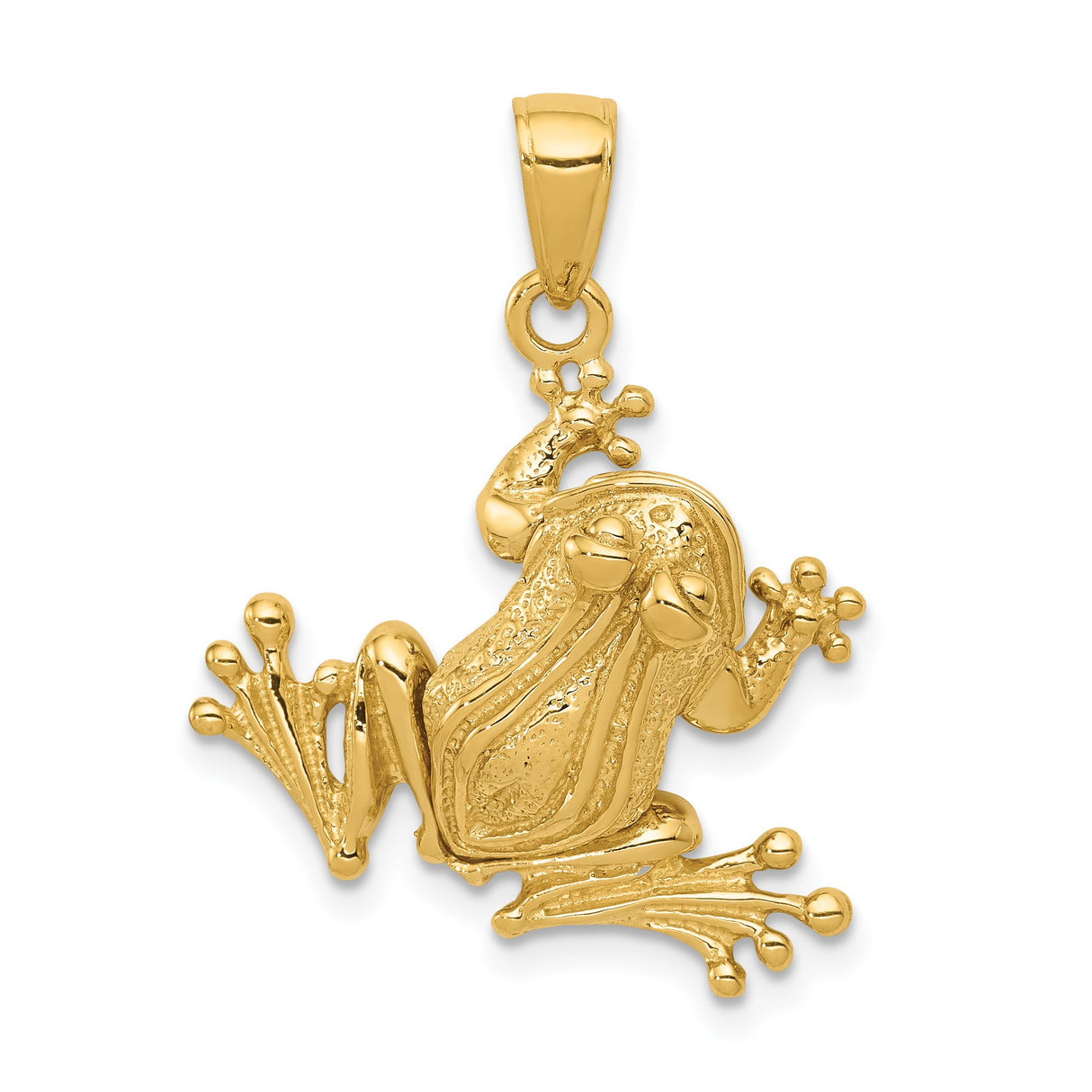 14k Yellow Gold Frog Pendant, Textured Animal Charm with Symbolic Nature-Inspired Design