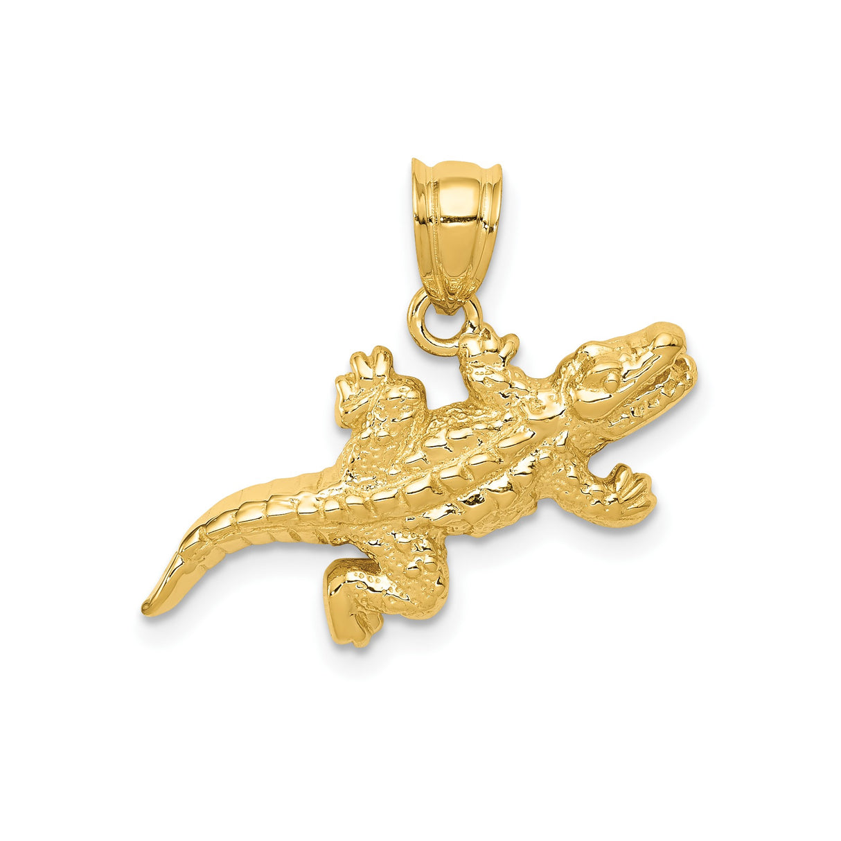 14k Yellow Gold Alligator Pendant, Solid Reptile Charm with Realistic Detail, Nature Symbol for Men