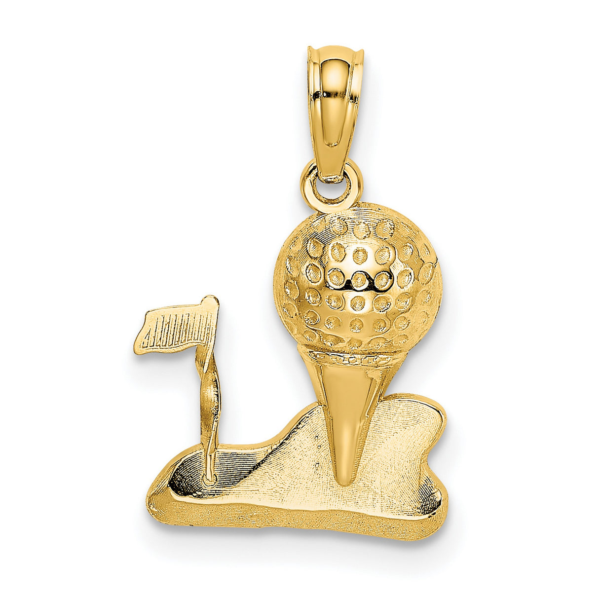14k Yellow Gold Golf Pendant with Golf Ball on Tee and 18 Flag, Sports Charm for Men or Women