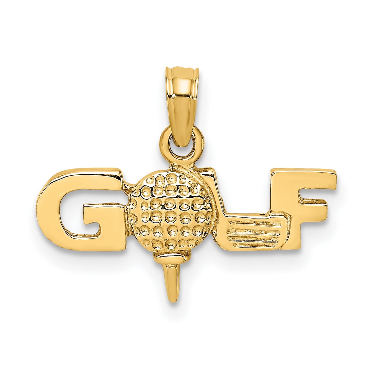 14k Yellow Gold Golf Pendant with Textured Ball and Tee Design, Unisex Sports Charm