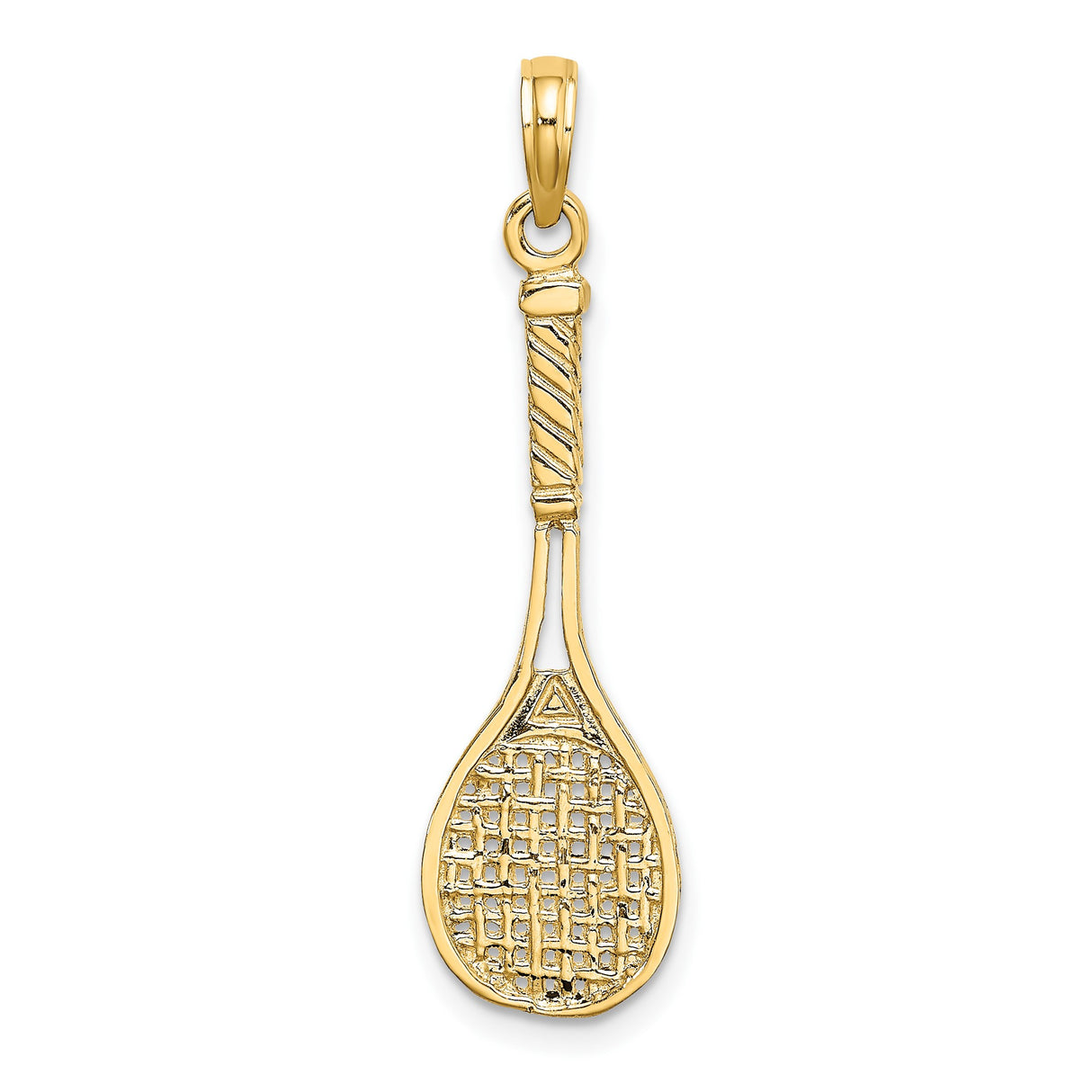 14k Yellow Gold Tennis Racket Pendant with String and Handle Detail