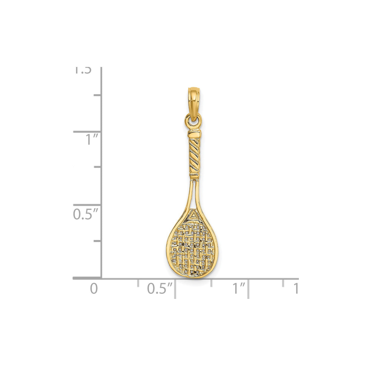 14k Yellow Gold Tennis Racket Pendant with String and Handle Detail