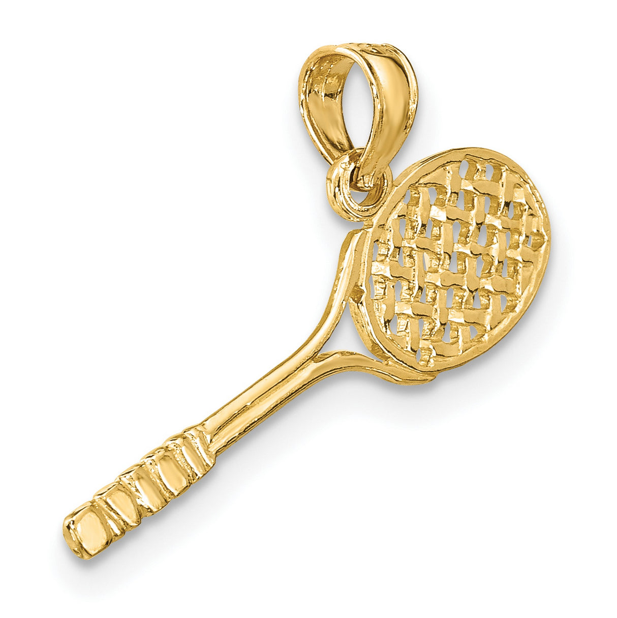 14k Yellow Gold Tennis Racket Pendant, Unisex Sports Charm for Men and Women