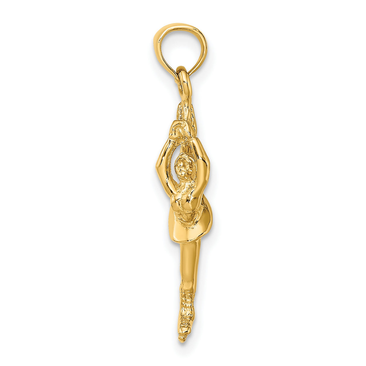 14k Yellow Gold Pendant Featuring Figure Skater in Biellmann Pose, Artistic Dance Charm