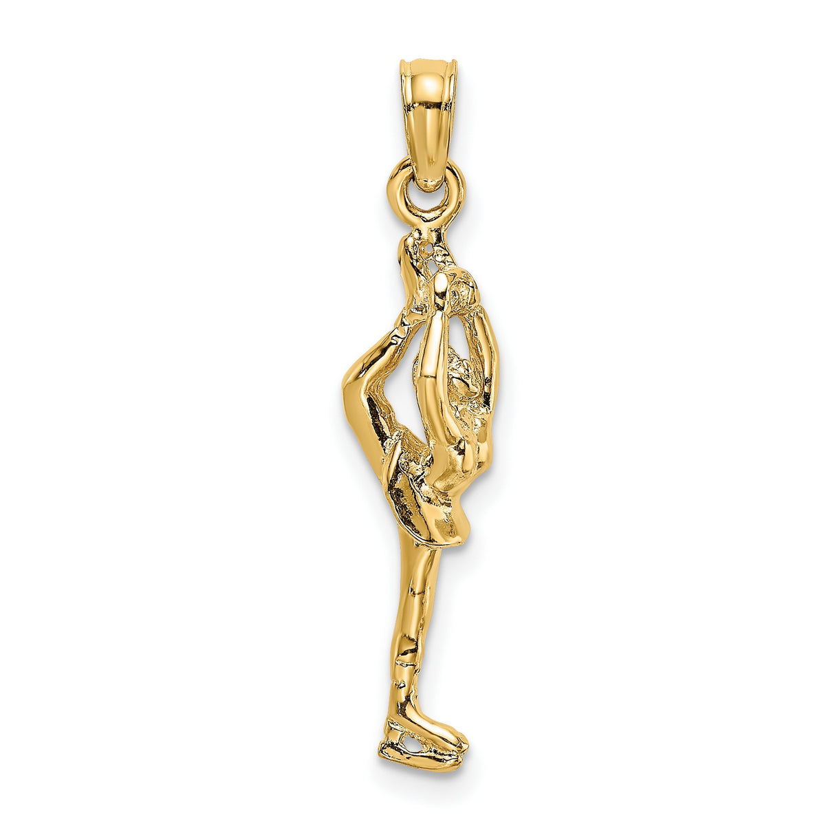 14k Yellow Gold Pendant Featuring Figure Skater in Biellmann Pose, Artistic Dance Charm