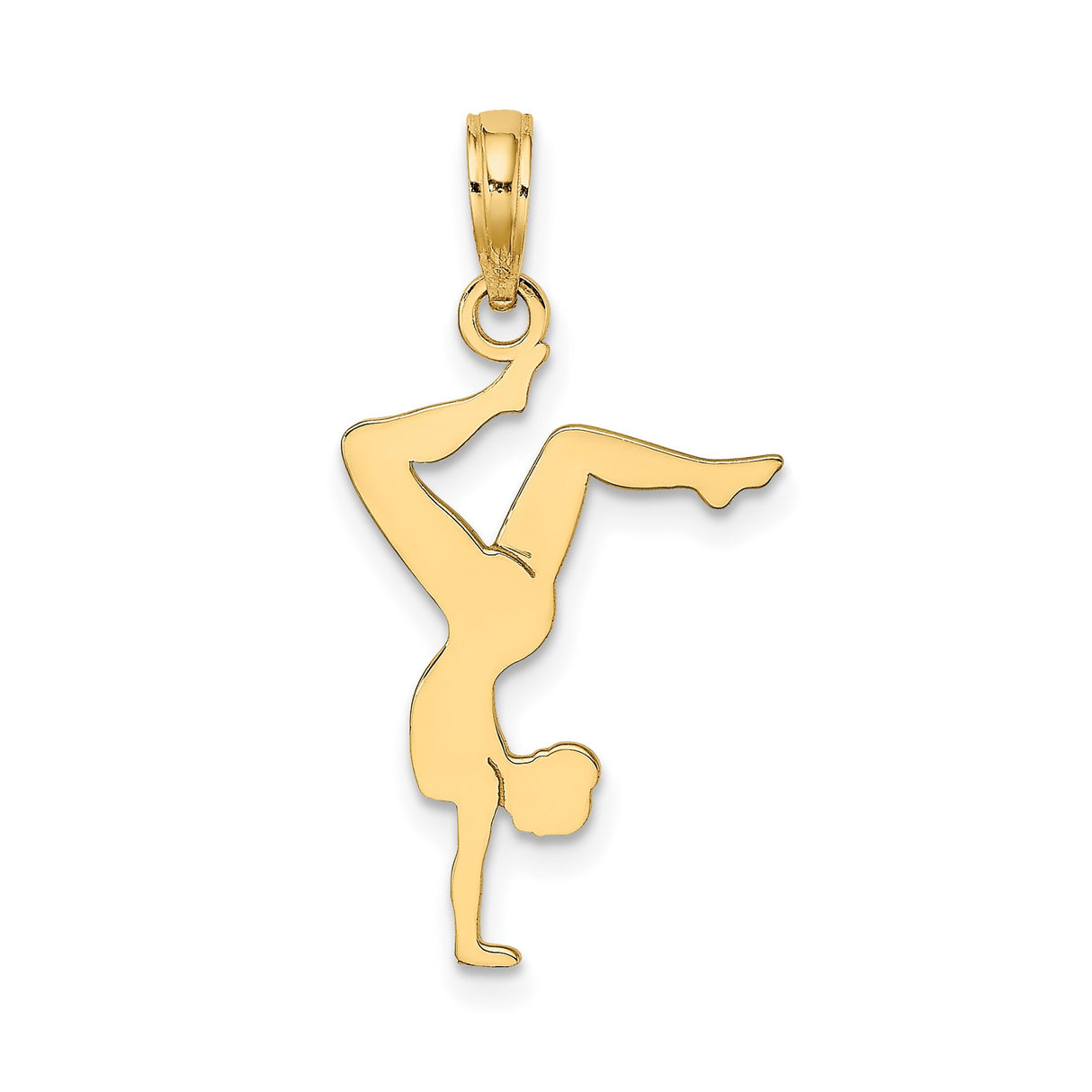 14k Yellow Gold Handstand Gymnast Pendant with Female Athlete Silhouette Design