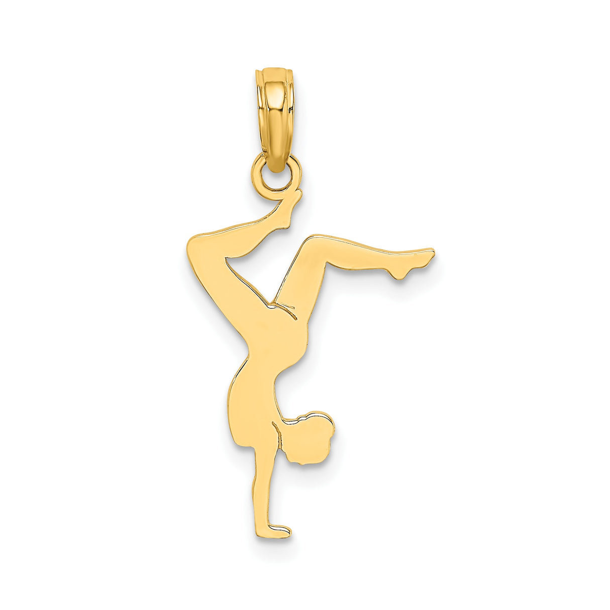 14k Yellow Gold Handstand Gymnast Pendant with Female Athlete Silhouette Design