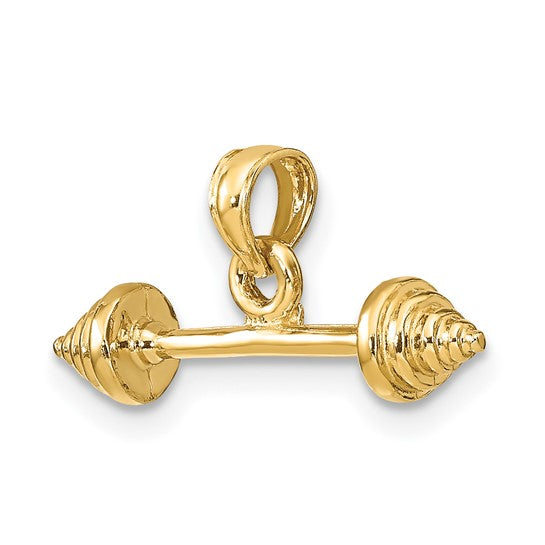 14k Yellow Gold Barbell Pendant, Solid Fitness Jewelry with Weightlifting Bar Design for Men and Women