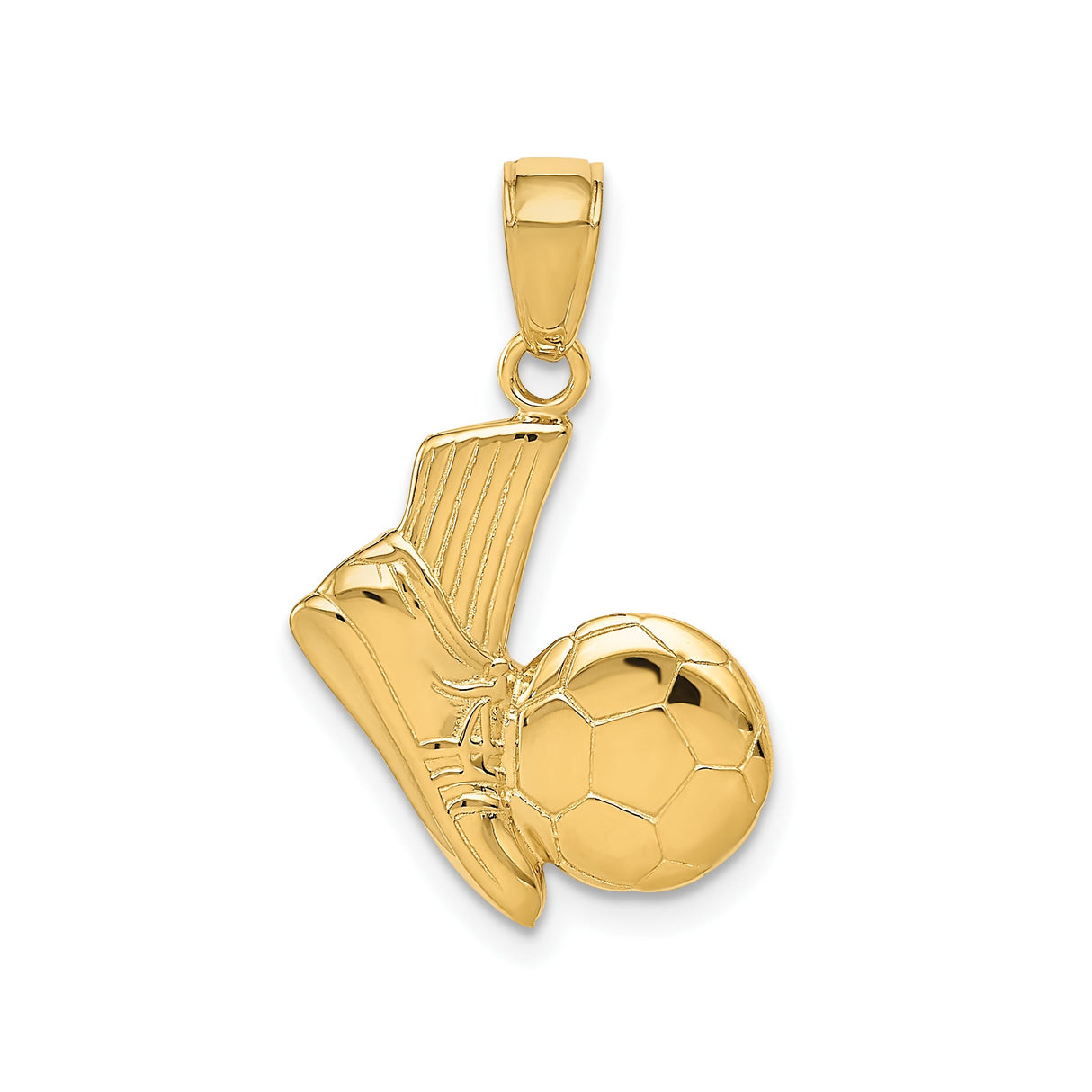 14k Yellow Gold Soccer Pendant with Cleat Kicking Ball, Athletic Sports Charm