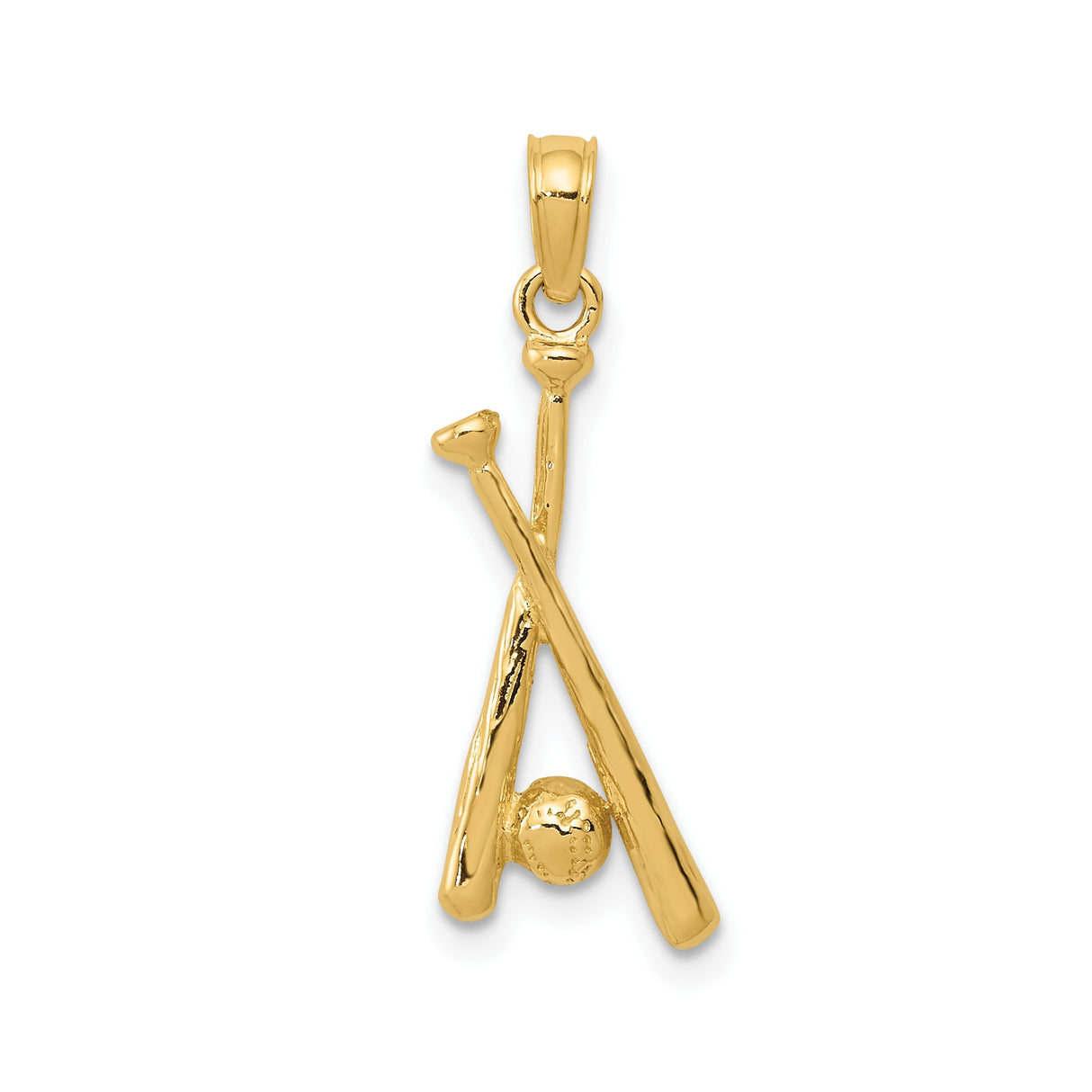 14k Yellow Gold Baseball Pendant with Crossed Bats and Ball, Unisex Sports Charm