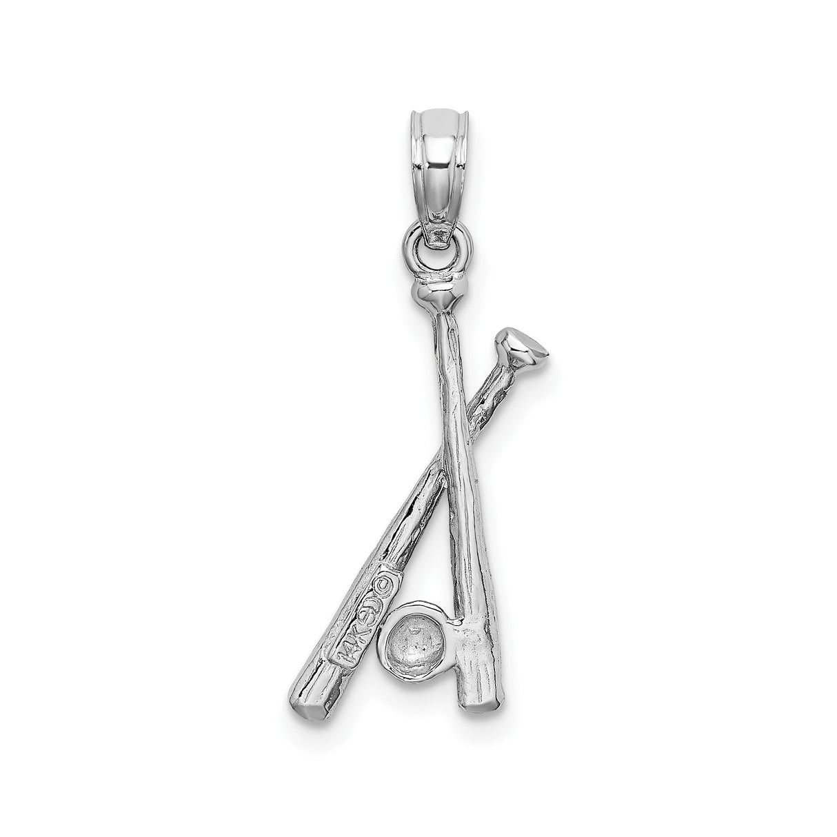 14k White Gold Baseball Pendant with Crossed Bats and Ball Design, Sports Charm for Men or Youth