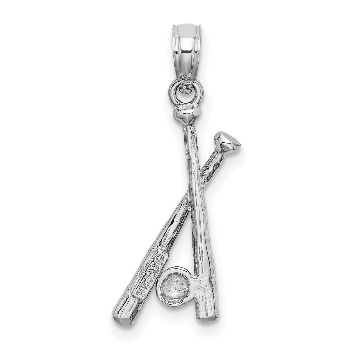 14k White Gold Baseball Pendant with Crossed Bats and Ball, Sports Charm for Men and Women