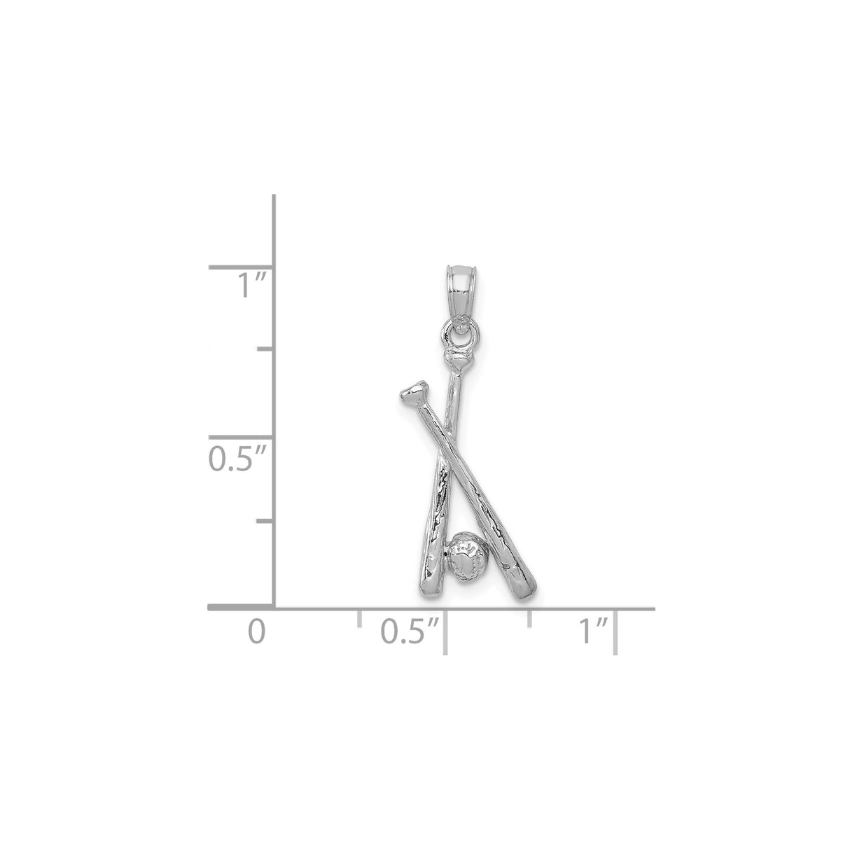 14k White Gold Baseball Pendant with Crossed Bats and Ball Design, Sports Charm for Men or Youth